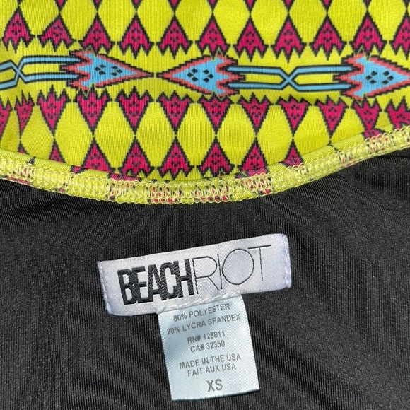 BEACH RIOT Neon Yellow Pink Abstract Print One Piece Cut Out Halter Swimsuit XS - Picture 5 of 5